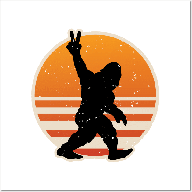 Retro Bigfoot Peace Sign Wall Art by hobrath